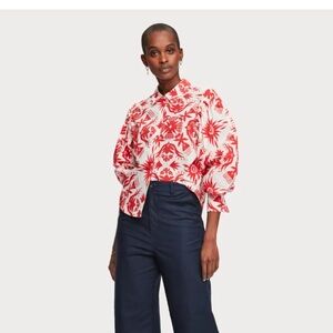 Scotch & Soda • Cropped Ruffle Detail Shirt Size Medium Aloha Print